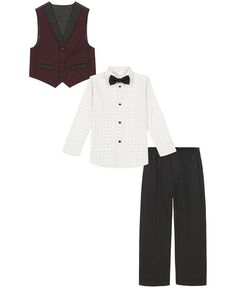 Вельветовый жилет в полоску для маленьких мальчиков, брюки, классическая рубашка и галстук-бабочка, комплект из 4 предметов Calvin Klein, мультиколор