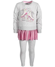 Топ и леггинсы с баской Little Girls Perfect Pair, комплект из 2 предметов, созданный для Macy&apos;s Epic Threads, серый