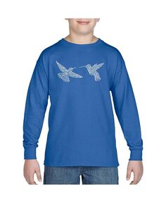 Детские колибри — футболка с длинными рукавами и надписью Word Art для мальчиков LA Pop Art, синий