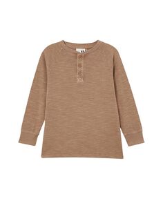 Футболка Henley с длинными рукавами Hayden для мальчиков для малышей COTTON ON, коричневый/бежевый