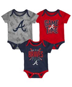 Комплект боди Game Time из трех предметов темно-синего, красного и серого цвета для новорожденных Atlanta Braves Outerstuff, мультиколор