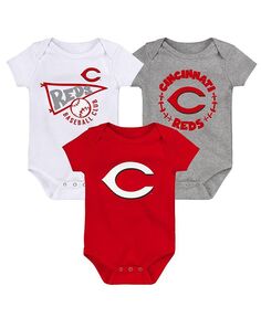 Комплект боди Cincinnati Reds Biggest Little Fan для мальчиков и девочек красного, белого и серо-хизерового цвета из 3 штук Outerstuff, мультиколор