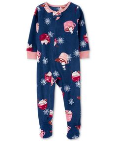 Цельная пижама на флисовой основе с принтом какао для маленьких девочек Carter&apos;s, синий Carters