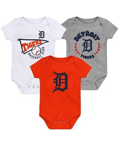 Комплект боди для мальчиков и девочек оранжевого, белого и серо-хизерового цвета Detroit Tigers Biggest Little Fan, комплект из 3 предметов Outerstuff, мультиколор