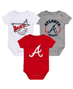 Комплект из 3 боди Atlanta Braves Biggest Little Fan для новорожденных красного, белого и серо-хизерового цвета Outerstuff, мультиколор