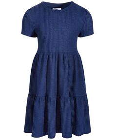 Многоярусное платье вафельного цвета с короткими рукавами для маленьких девочек Epic Threads, синий