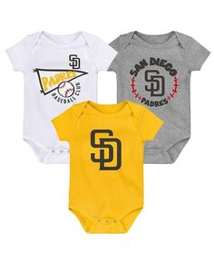 Набор из 3 боди для мальчиков и девочек золотого, белого и серо-хизерового цвета San Diego Padres Biggest Little Fan Outerstuff, мультиколор