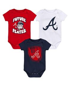 Набор из трех боди для новорожденных красного, темно-синего и белого цвета Atlanta Braves Minor League Player Outerstuff, мультиколор