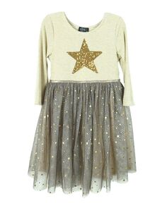 Платье с лифом со звездами и блестками для девочек и сетчатой юбкой со звездами Pink &amp; Violet, золотой
