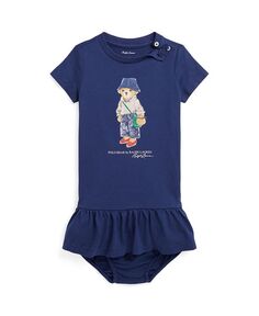 Платье-футболка из джерси с медвежонком для новорожденных Polo Ralph Lauren, синий