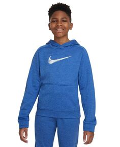 Пуловер для тренировок Big Kids Therma Multi+ с капюшоном Nike, синий