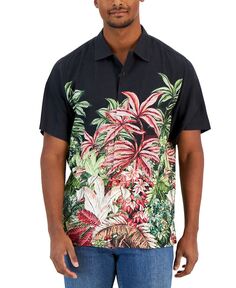 Рубашка на пуговицах с короткими рукавами и принтом листвы Midnight Haven Tommy Bahama, черный