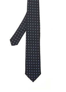 Темно-синий шелковый галстук с геометрическим узором Beymen