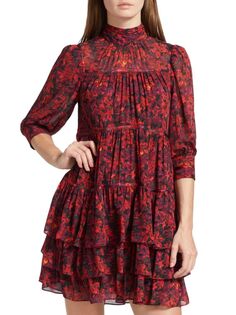 Многоярусное мини-платье с цветочным принтом Riva Cinq À Sept, цвет Red Multicolor