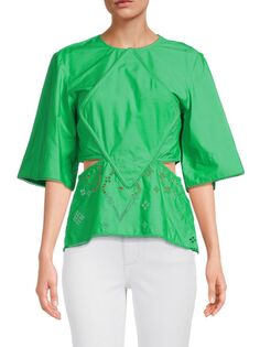 Топ Schiffli Cutwork Ganni, цвет Kelly Green