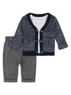 Комплект из 3 предметов: кардиган, футболка и брюки для мальчика Miniclasix, темно-синий