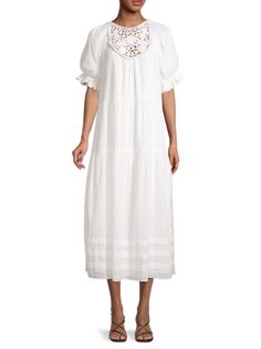 Многоярусное платье миди с пышными рукавами Estrella Saylor, белый
