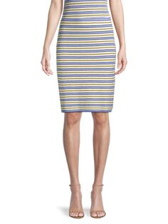 Полосатая юбка-букле без застежек Rebecca Taylor, цвет Boucle Multi Stripe Blue Combo