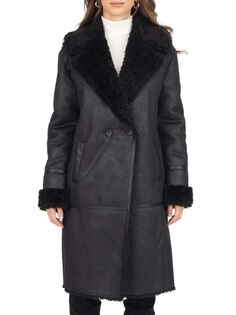 Двубортное пальто в стиле «автомобиль» из искусственной овчины Frye, черный
