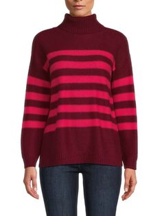 Кашемировый свитер с высоким воротником в полоску M Magaschoni, цвет Deep Scarlet