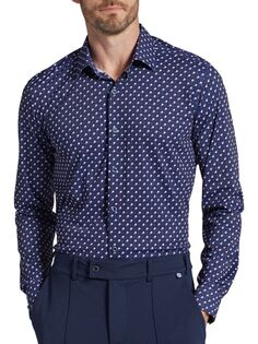 Рубашка Борис современного кроя с геометрическим принтом Pino By Pinoporte, темно-синий