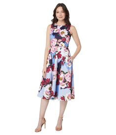 Платье Vince Camuto, Floral Print Scuba Midi A-Line Dress