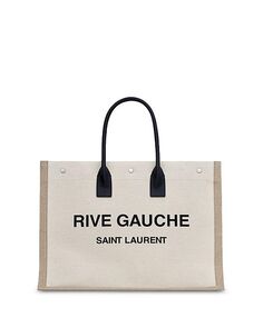 Большая сумка-тоут из ткани и кожи Rive Gauche Saint Laurent, цвет Tan/Beige