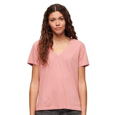 Футболка Superdry Studios Slub Embroidered Vee Short Sleeve V Neck, розовый