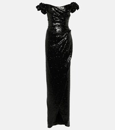 Платье vespera с открытыми плечами, расшитое пайетками Costarellos, черный