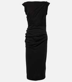 Платье миди из хлопкового джерси с драпировкой Dries Van Noten, черный