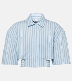 Хлопковая рубашка в полоску la chemise courte bari Jacquemus, синий