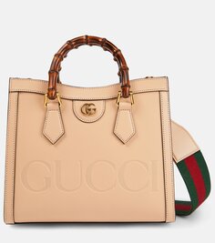 Кожаная большая сумка с логотипом Gucci, бежевый