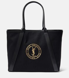 Холщовая сумка-тоут с вышивкой rive gauche Saint Laurent, черный