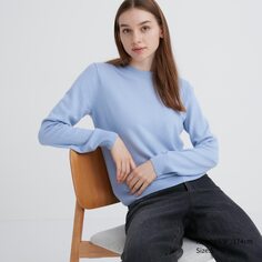 Джемпер из 100% кашемира с круглым вырезом UNIQLO, светло-синий