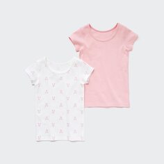 Внутренняя футболка из хлопкового фрезерования (животное, короткий рукав, комплект из 2 предметов) UNIQLO, розовый