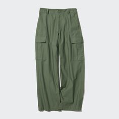 Широкие прямые брюки-карго (длина 77 см) UNIQLO, зеленый