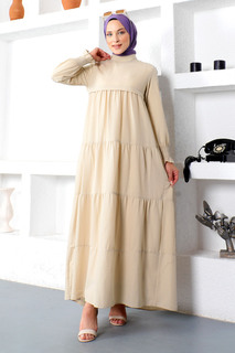 Многослойное платье-хиджаб Tsd221208 Бежевый Tesettür Dünyası