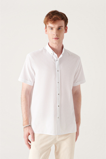Мужская белая рубашка с воротником на пуговицах, 100% хлопок, тонкая, с короткими рукавами, стандартного кроя, стандартного кроя Avva, белый
