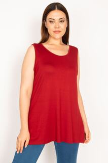 Женская бордовая красная блузка без рукавов из вискозы без рукавов 65n33353 Şans, бордовый