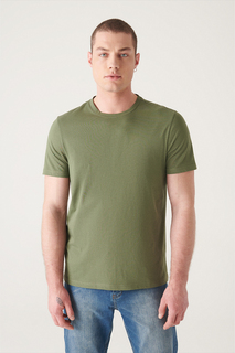 Мужская дышащая футболка стандартного кроя из 100% хлопка цвета хаки с круглым вырезом Avva