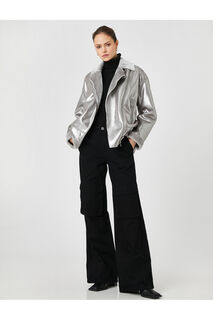 Rachel Araz X — байкерская куртка оверсайз из блестящей кожи цвета металлик Koton, серый