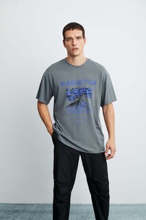 Мужская футболка оверсайз Maddox из 100% хлопка с фактурным принтом GRIMELANGE, серый