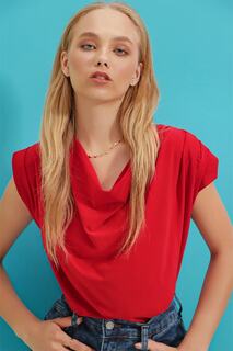 Женская красная блузка песочного цвета с мягким воротником и рюшами ALC-X9318 Trend Alaçatı Stili, красный