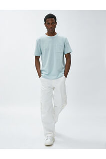 Базовая футболка с круглым вырезом, коротким рукавом и карманом Koton, синий
