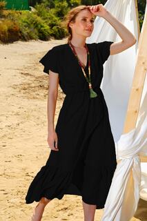 Женское черное полосатое двубортное платье макси-длины с жатым воротником ALC-X4373 Trend Alaçatı Stili, черный