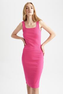 Облегающее платье миди без рукавов в рубчик с квадратным вырезом и камзолом DeFacto, розовый