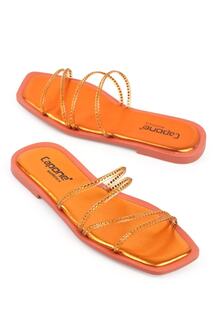 Оранжевые женские тапочки Capone на плоском каблуке с тупым носком и каменной окантовкой Capone Outfitters, оранжевый