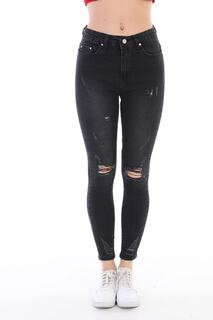 Черные джинсовые брюки из лайкры с завышенной талией и лазерным узором Bike Life, черный