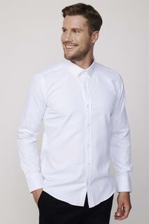 Современная приталенная хлопковая мужская белая рубашка Добби, которую легко гладить Tudors, белый
