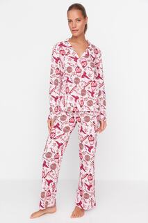 Пижамный комплект - Многоцветный - Слоган Trendyol, разноцветный